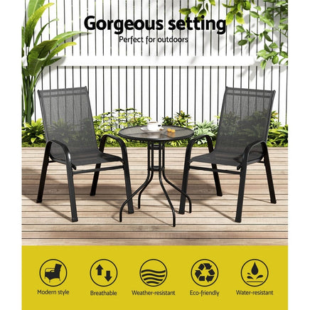 3PC Outdoor Bistro Set Table and Chairs Stackable Patio Furniture Black Furniture Kings Warehouse 
