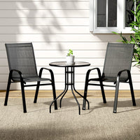 3PC Outdoor Bistro Set Table and Chairs Stackable Patio Furniture Black Furniture Kings Warehouse 