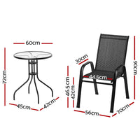 3PC Outdoor Bistro Set Table and Chairs Stackable Patio Furniture Black Furniture Kings Warehouse 