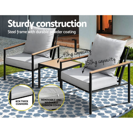 3PC Outdoor Furniture Bistro Set Lounge Setting Chairs Table Patio Black Furniture Kings Warehouse 