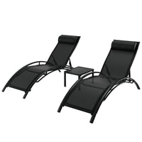 3PC Sun Lounge Outdoor Lounger Steel Table Chairs Patio Furniture Garden Furniture Kings Warehouse 
