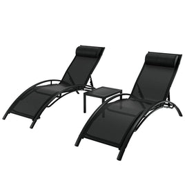 3PC Sun Lounge Outdoor Lounger Steel Table Chairs Patio Furniture Garden Furniture Kings Warehouse 