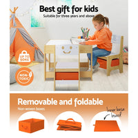 3PCS Kids Table and Chairs Set Activity Chalkboard Toys Storage Box Desk Kings Warehouse 