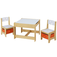 3PCS Kids Table and Chairs Set Activity Chalkboard Toys Storage Box Desk Kings Warehouse 