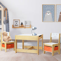 3PCS Kids Table and Chairs Set Activity Chalkboard Toys Storage Box Desk Kings Warehouse 