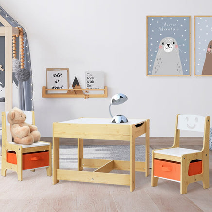 3PCS Kids Table and Chairs Set Activity Chalkboard Toys Storage Box Desk Kings Warehouse 