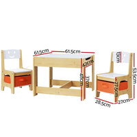 3PCS Kids Table and Chairs Set Activity Chalkboard Toys Storage Box Desk Kings Warehouse 
