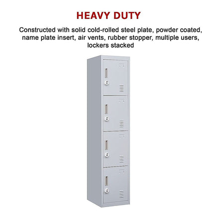 4-Door Vertical Locker for Office Gym Shed School Home Storage Furniture Kings Warehouse 