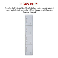 4-Door Vertical Locker for Office Gym Shed School Home Storage Furniture Kings Warehouse 