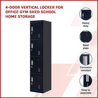 4-Door Vertical Locker for Office Gym Shed School Home Storage Furniture Kings Warehouse 