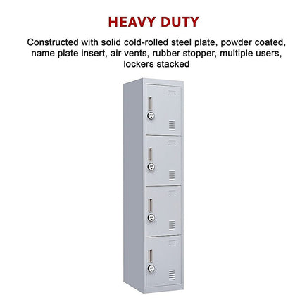 4-Door Vertical Locker for Office Gym Shed School Home Storage Furniture Kings Warehouse 