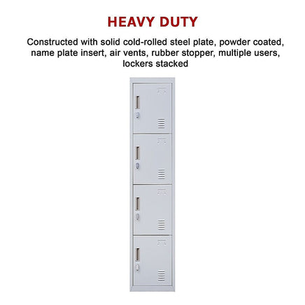 4-Door Vertical Locker for Office Gym Shed School Home Storage Furniture Kings Warehouse 
