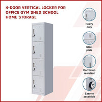 4-Door Vertical Locker for Office Gym Shed School Home Storage Furniture Kings Warehouse 