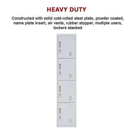4-Door Vertical Locker for Office Gym Shed School Home Storage Furniture Kings Warehouse 
