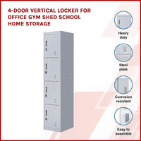4-Door Vertical Locker for Office Gym Shed School Home Storage Furniture Kings Warehouse 