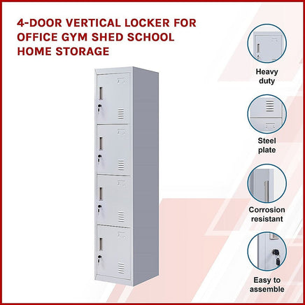 4-Door Vertical Locker for Office Gym Shed School Home Storage Furniture Kings Warehouse 