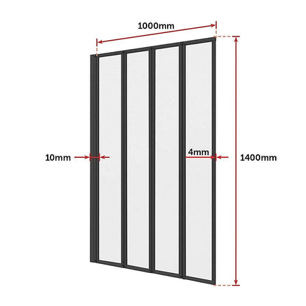 4 Fold Black Folding Bath Shower Screen Door Panel 1000 x 1400mm Furniture Kings Warehouse 