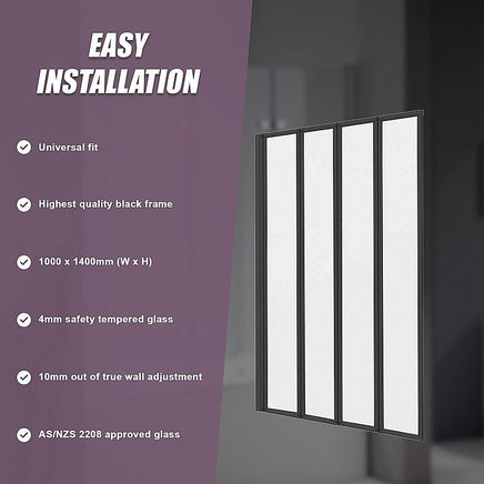 4 Fold Black Folding Bath Shower Screen Door Panel 1000 x 1400mm Furniture Kings Warehouse 