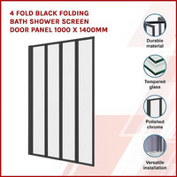4 Fold Black Folding Bath Shower Screen Door Panel 1000 x 1400mm Kings Warehouse 