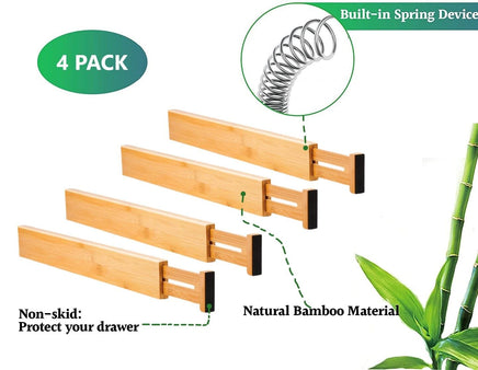 4 Pack Bamboo Adjustable Kitchen Drawer Dividers (Large, 44-55 cm) Fun in the Sun Kings Warehouse 