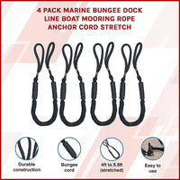4 Pack Marine Bungee Dock Line Boat Mooring Rope Anchor Cord Stretch Tools Kings Warehouse 