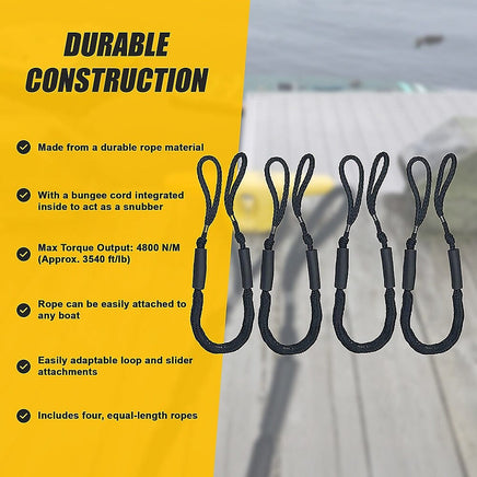 4 Pack Marine Bungee Dock Line Boat Mooring Rope Anchor Cord Stretch Tools Kings Warehouse 