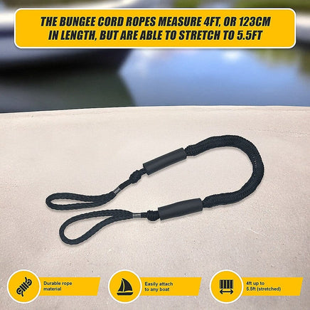 4 Pack Marine Bungee Dock Line Boat Mooring Rope Anchor Cord Stretch Tools Kings Warehouse 