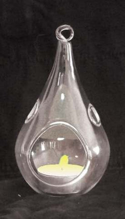 4 Pack of Hanging Clear Glass Tealight Candle Holder Tear Drop Pear Shape - 12cm High - Terrarium Plant Mini Garden Holder Decor Kings Warehouse 