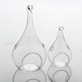 4 Pack of Hanging Clear Glass Tealight Candle Holder Tear Drop Pear Shape - 12cm High - Terrarium Plant Mini Garden Holder Decor Kings Warehouse 