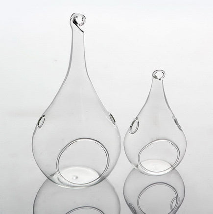 4 Pack of Hanging Clear Glass Tealight Candle Holder Tear Drop Pear Shape - 12cm High - Terrarium Plant Mini Garden Holder Decor Kings Warehouse 