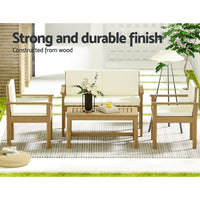 4-Piece Outdoor Sofa Set Wooden Couch Lounge Setting Furniture Kings Warehouse 