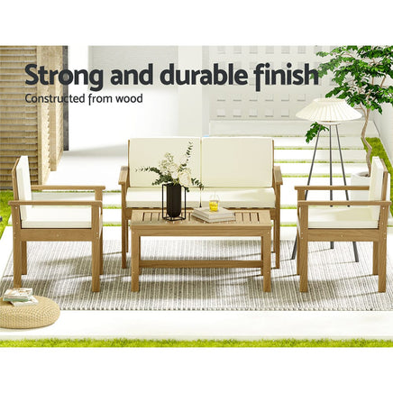 4-Piece Outdoor Sofa Set Wooden Couch Lounge Setting Furniture Kings Warehouse 
