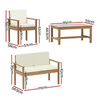 4-Piece Outdoor Sofa Set Wooden Couch Lounge Setting Furniture Kings Warehouse 