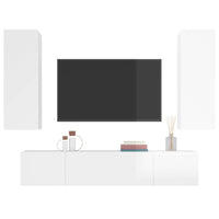 4 Piece TV Cabinet Set High Gloss White Engineered Wood living room Kings Warehouse 