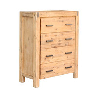 4 Pieces Bedroom Suite in Solid Wood Veneered Acacia Construction Timber Slat Double Size Oak Colour Bed, Bedside Table & Tallboy Furniture Kings Warehouse 