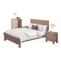 4 Pieces Bedroom Suite in Solid Wood Veneered Acacia Construction Timber Slat King Single Size Oak Colour Bed, Bedside Table & Tallboy Furniture Kings Warehouse 