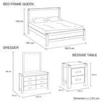 4 Pieces Bedroom Suite in Solid Wood Veneered Acacia Construction Timber Slat Queen Size Oak Colour Bed, Bedside Table & Dresser Furniture Kings Warehouse 