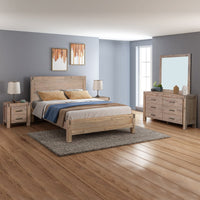 4 Pieces Bedroom Suite in Solid Wood Veneered Acacia Construction Timber Slat Queen Size Oak Colour Bed, Bedside Table & Dresser Kings Warehouse 