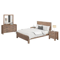 4 Pieces Bedroom Suite in Solid Wood Veneered Acacia Construction Timber Slat Single Size Oak Colour Bed, Bedside Table & Dresser