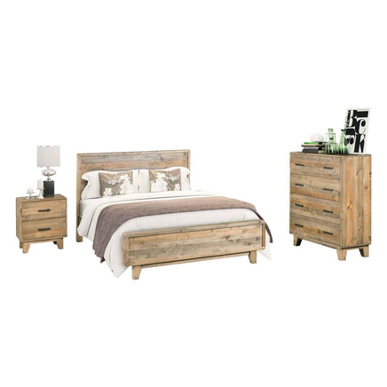 4 Pieces Bedroom Suite King Size in Solid Wood Antique Design Light Brown Bed, Bedside Table & Tallboy Furniture Kings Warehouse 