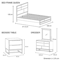 4 Pieces Bedroom Suite made in Solid Wood Acacia Veneered Queen Size Oak Colour Bed, Bedside Table & Dresser Furniture Kings Warehouse 