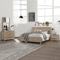 4 Pieces Bedroom Suite Natural Wood Like MDF Structure Double Size Oak Colour Bed, Bedside Table & Dresser Furniture Kings Warehouse 