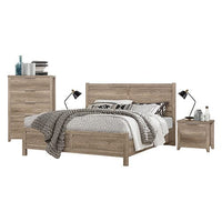 4 Pieces Bedroom Suite Natural Wood Like MDF Structure Double Size Oak Colour Bed, Bedside Table & Tallboy Furniture Kings Warehouse 