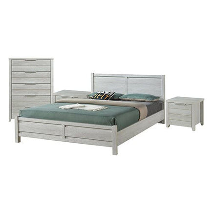 4 Pieces Bedroom Suite Natural Wood Like MDF Structure Queen Size White Ash Colour Bed, Bedside Table & Tallboy Furniture Kings Warehouse 