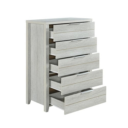 4 Pieces Bedroom Suite Natural Wood Like MDF Structure Queen Size White Ash Colour Bed, Bedside Table & Tallboy Furniture Kings Warehouse 