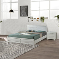 4 Pieces Bedroom Suite Natural Wood Like MDF Structure Queen Size White Ash Colour Bed, Bedside Table & Tallboy Furniture Kings Warehouse 