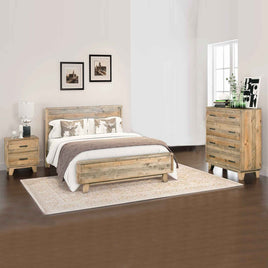 4 Pieces Bedroom Suite Queen Size in Solid Wood Antique Design Light Brown Bed, Bedside Table & Tallboy Furniture Kings Warehouse