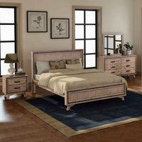 4 Pieces Bedroom Suite Queen Size Silver Brush in Acacia Wood Construction Bed, Bedside Table & Dresser Furniture Kings Warehouse 