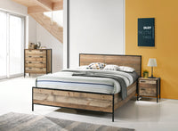 4 Pieces Bedroom Suite with Particle Board Contraction and Metal Legs Queen Size Oak Colour Bed, Bedside Table & Tallboy Furniture Kings Warehouse 