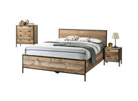 4 Pieces Bedroom Suite with Particle Board Contraction and Metal Legs Queen Size Oak Colour Bed, Bedside Table & Tallboy Furniture Kings Warehouse 